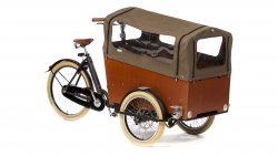 Triporteur Bakfiets.nl Cargotrike wide Cruiser gris avec protection pluie tweed