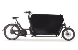 Vue de profil du biporteur électrique UA Cargo XL avec caisse aluminium noire