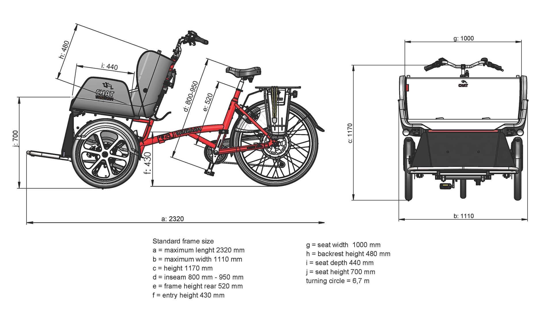 Tandem tricycle cote à cote Van Raam