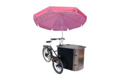 Triporteur NIHOLA CARGO XL Événementiel avec parasol rond personnalisée 