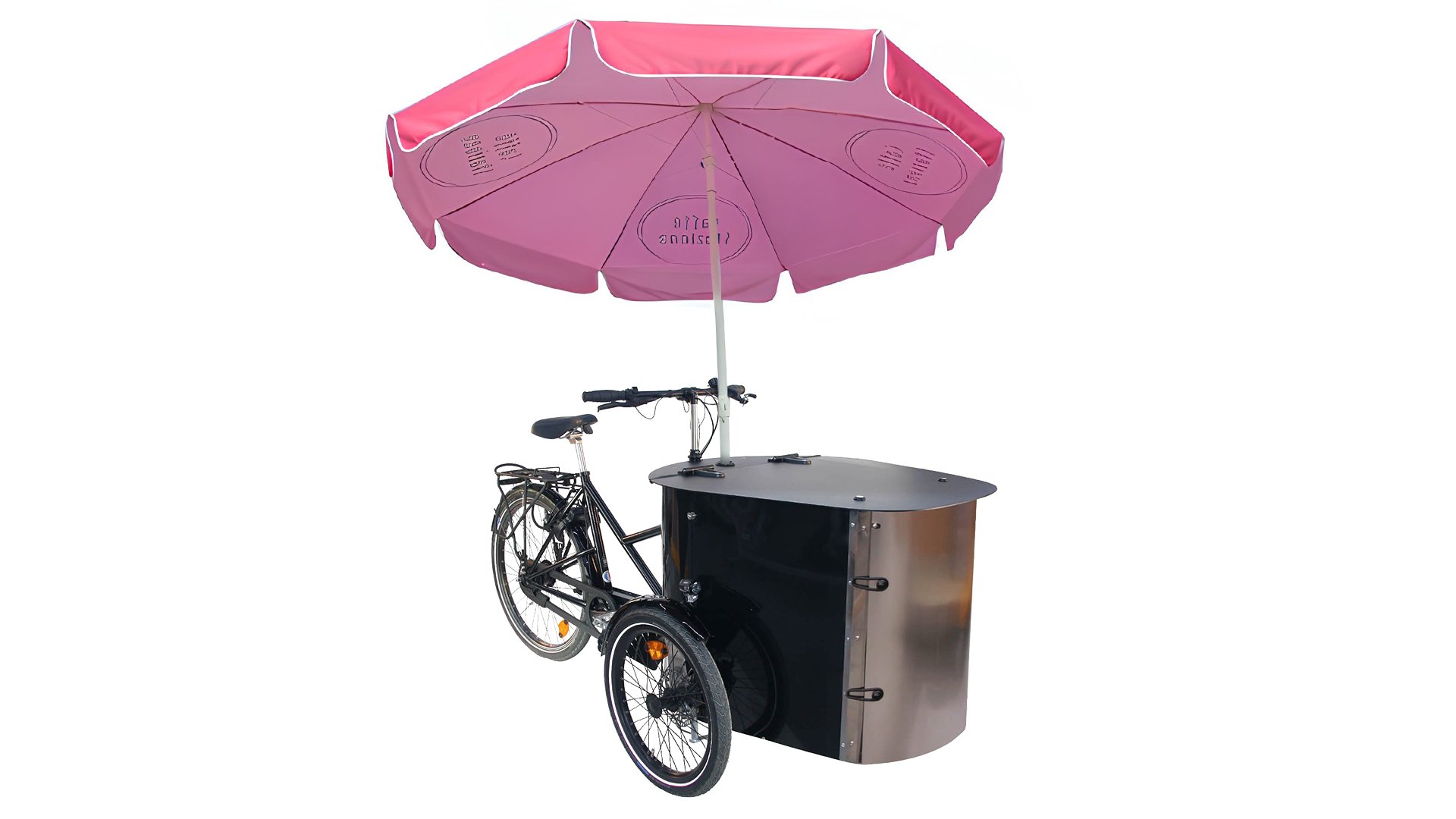 Triporteur NIHOLA CARGO XL Événementiel avec parasol rond personnalisée 