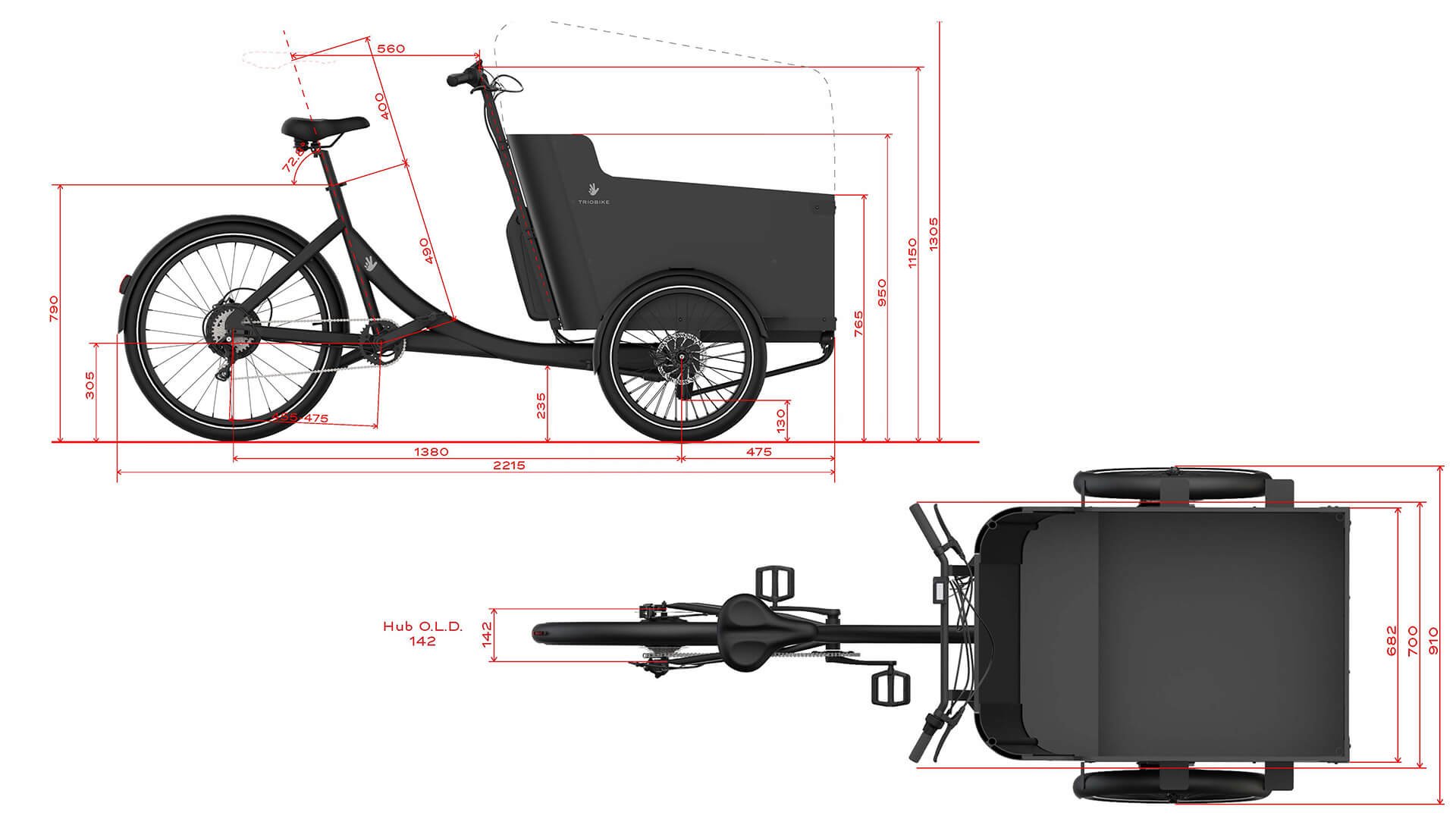 Dimensions du triporteur Triobike Hafnia