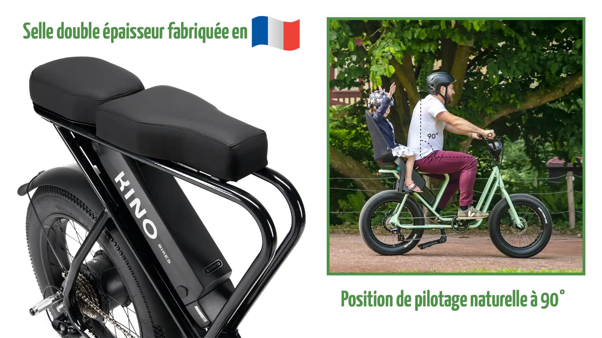 Selle double épaisseur made in France et position de piltage naturelle à 90° qui réduit les douleurs au dos 