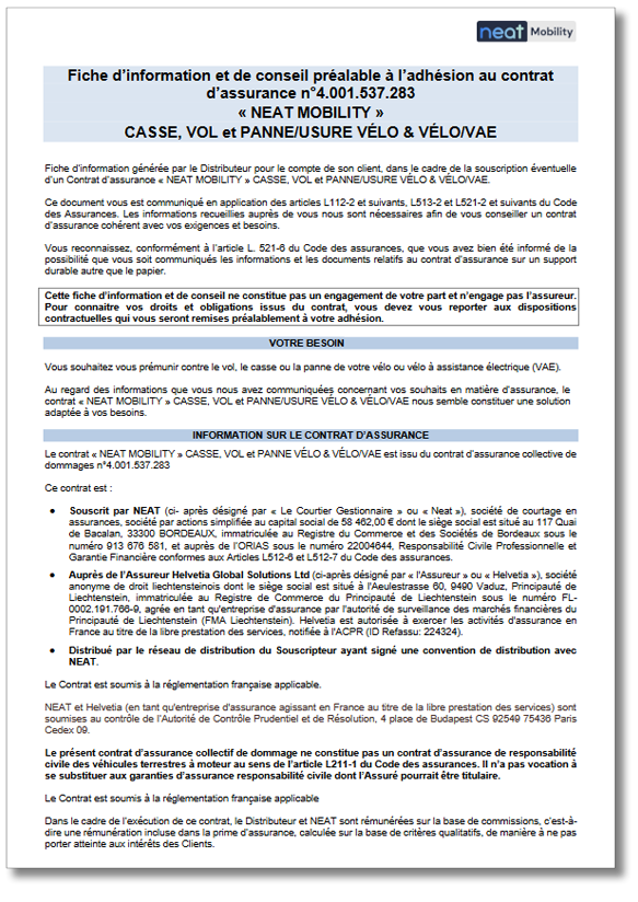 Fiche d’information et de conseil préalable à l’adhésion au contrat d’assurance